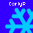 Four identical blue snowflake icons on a solid dark blue background with white text "CarlyP" above and below each icon.