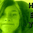 Four identical green-tinted images of a person's face arranged in a with vertical text 'HEY' in the center