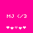 Pixelated icon with bright pink background, white text "MJ <3", and five heart symbols below.