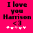 A bright pink background displays black text reading "I love you Hamison <3" with a of white and pink hearts below