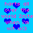 Pixelated blue background with pink text and blue hearts repeating in a pattern