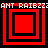 Four red and black square frames arranged in a with pixelated text above each