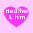 Four identical pink heart-shaped icons with white text "Heather & him" on a light pink background.