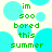 Green pixelated text reads 'im soo bored this summer' over a white background with cyan and light blue circles.