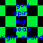 Green and black checkered background with blue text reading 'you spin my head right round' repeated across the image.