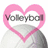 A static image shows a pink heart outline with 'Volleyball' text inside, a gray sphere, and a of colored sunglasses icons below