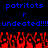 Blue pixelated text repeats 'patriots' and 'undeated!!!!' above red pixelated flames on black background.