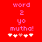 Red background with pink pixelated text reading 'word', 'z', 'yo', 'mutha!' and white/pink heart symbols below.
