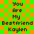 Pixelated text on a green and orange checkered background, with repeated phrases arranged in two