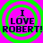 Four identical display 'I LOVE ROBERT!' text over a bright pink background with green concentric circles