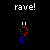 identical pixelated icons with red and blue '8' symbols, each labeled 'rave!' in white text above and below, on a black background