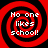 Four identical red and black spiral patterns with white text reading 'No one likes school!' arranged in a