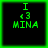 Green pixelated text on black background with green border, showing 'I', '43', and 'MINA' in four identical