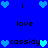 Blue background with pixelated text and heart symbols arranged in a pattern, featuring repeated 'i', 'love', and 'cassidy' elements