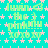 A static digital image with a repeating pattern of text and symbols on a teal background.