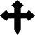 Black cross with arrowhead-shaped ends on all four arms against a white background.