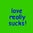Green background with blue text reading 'love really sucks!' in four , each showing a red bar over the word 'love' in different positions