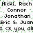 Pixelated text repeats names and phrases with green dot accents on a white background, forming a dense wordwall of repeated lines.