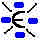 A pixelated animation of a black curved line with blue rectangular shapes on a white background, showing motion across frames.