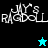 Four quadrants display 'MY'S RAGDOLL' text with a star icon; top-left black background, top-right teal, bottom-left cyan, bottom-right teal; star alternates between cyan and black.