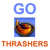 Animated graphic showing hockey player helmet with '22' and '15137' text, 'GO THRASHERS' text, and 'cause you have to support your hometown team' text.