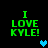 Green pixelated text "I LOVE KYLE!" on black background with blue heart symbols in different positions across frames.