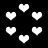 Black background with multiple white heart shapes in various sizes and positions, some blurred or distorted.