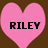 A static pixelated image shows a pink heart shape with the word "RILEY" in bold black letters centered inside, set against a brown background.