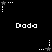 Black background with white pixelated text "Dada" repeated in three , surrounded by white and gray star-shaped icons with dotted lines