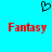 Pixelated red text 'Fantasy' appears twice on a bright cyan background with a black pixel-art heart symbol above.