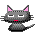 Four pixel-art cat frames arranged in a 2x2 contact sheet with gray background, each showing subtle facial expression changes across sampled animation frames.