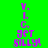 Green background with cyan horizontal bars and purple text reading 'V. L. C. GET SILLY!' in pixelated font.