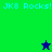 Pixelated graphic with 'JK8 Rocks!' text and star symbols on green, blue, and teal backgrounds.