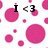 Pixelated image with pink polka dots on white background, featuring text fragments "I <3", "Annie :]") and "BFFL" in black font.