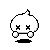 Pixelated white ghost-like figure with X eyes and small rounded hands, shown in four variations against gray background.