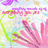Animated icon with pink flower-like shapes, green swirls, and purple text reading 'happy birthday' on a light background.