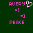 Green background with pink text and symbols; 'AVERY' appears above a white heart outline, followed by two '=]' symbols and 'PEACE' below.