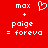 Red background with white pixelated text and symbols showing 'max + poige = forevo' with a heart symbol above the plus sign.