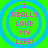 Four identical circular icons with concentric blue rings on a bright green background, each displaying pink pixelated text reading "I REALLY LOVE MY LIFE!".