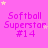 Pink background with repeated 'Softball Superstar #14' text and yellow stars in a
