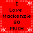 Red background with white snowflake borders and pixelated text reading "I Love Mackenzie 50 MUCH" in four identical quadrants.