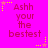 A static image with a bright pink background displays repeated text "Ashh your the bestest" in dark pink letters, surrounded by yellow and pink star-shaped pixel decorations.