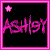 Two side-by-side pixel art with black backgrounds, pink borders, and the name "Ashley" in stylized pink text; left has a solid pink star, right shows an outlined pink star