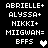 Pixelated text lists names with 'BFFS' and heart symbols on black background, showing animation change in one heart's color.