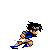 Pixel art character in blue shirt and brown shorts performing martial arts moves with fire effects, including a close-up of the face.
