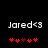 Pixelated text 'Jared<3' above red heart symbols on black background, with heart positions shifting between frames.