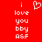 Red background with white pixelated text and a heart symbol; two identical static frames show 'i love you bby A&F' vertically aligned left and right.