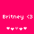 Pixelated text 'Britney <3' appears twice on a bright pink background with a of five heart symbols below each text instance