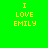 Four square display yellow pixelated text "I LOVE EMILY" on green and orange backgrounds