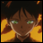Pixelated anime-style character face with green eyes and brown hair against a black background, next to stylized text reading "Anime IM" and "com" on the right side of the image.